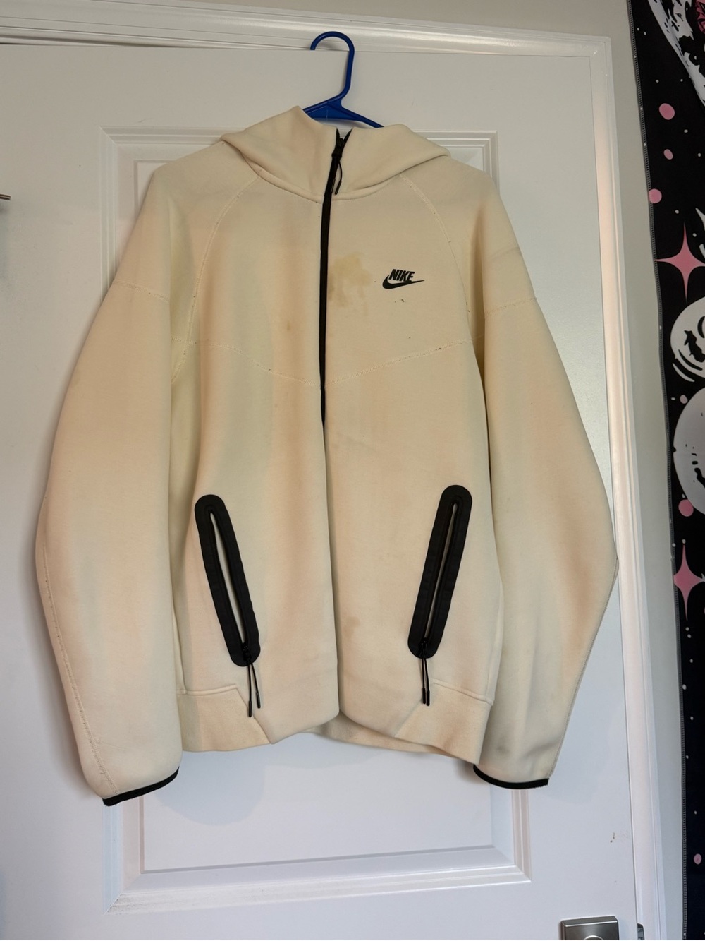 Nike Men's Cream Hooded Performance Jacket with Black Accents